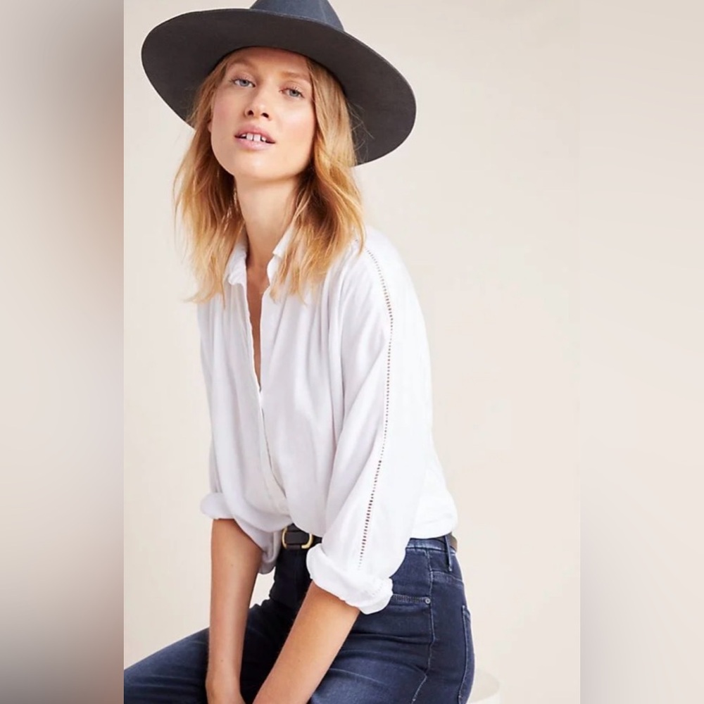Anthropologie Cloth & Stone White Buttondown Quiet Luxury Shirt Top